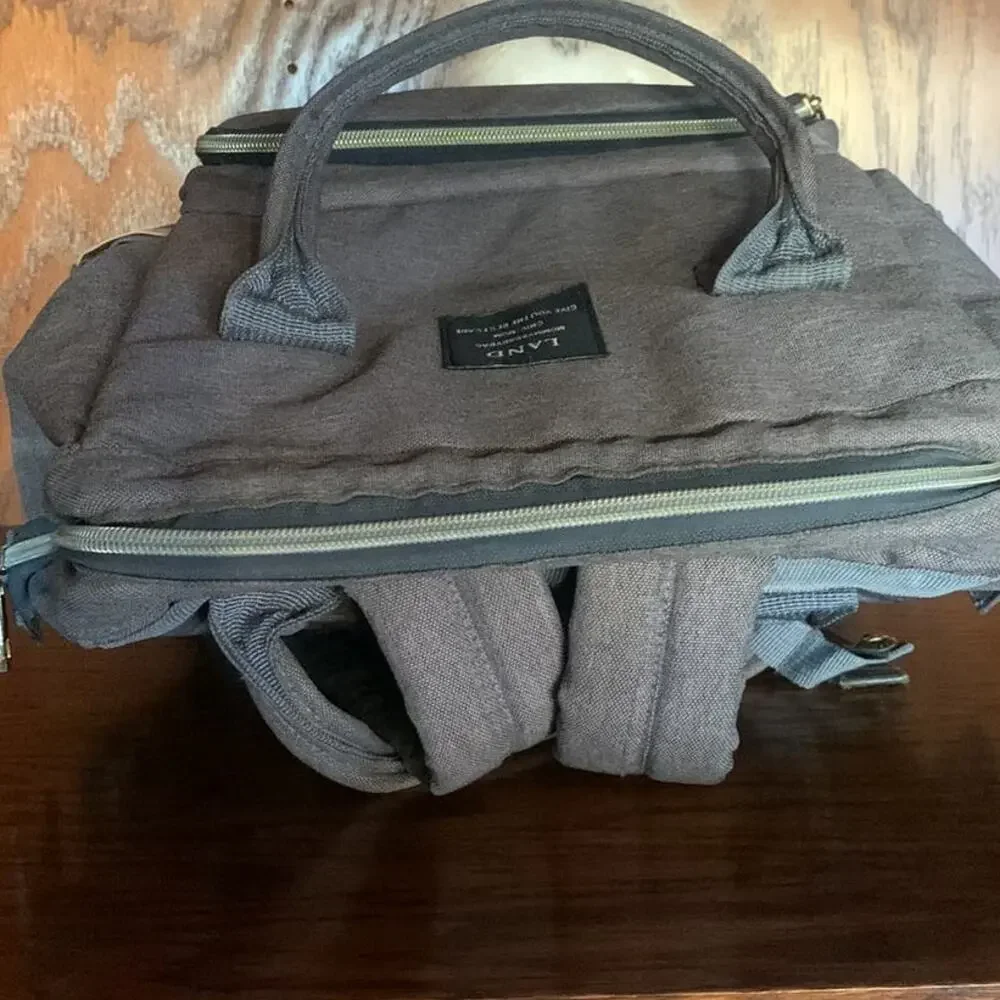 Diaper Bag Backpack Gray Multi-Pocket Baby Travel Backpack